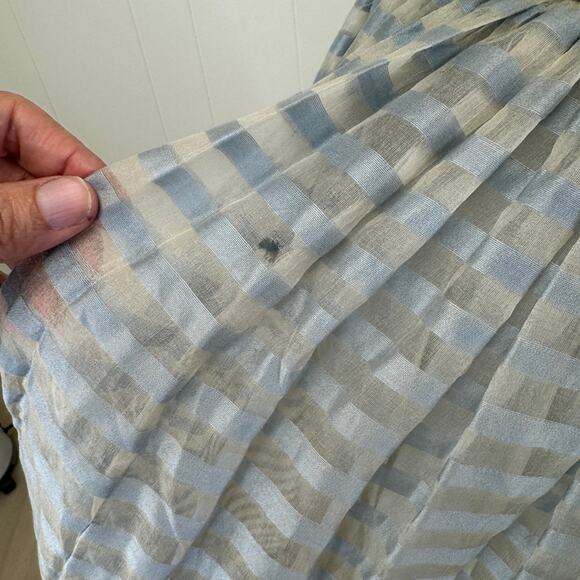 1950s Ice Blue Organza Party Dress with Appliqué – Sheer Stripe Full Skirt AS-IS - Picture 13 of 16